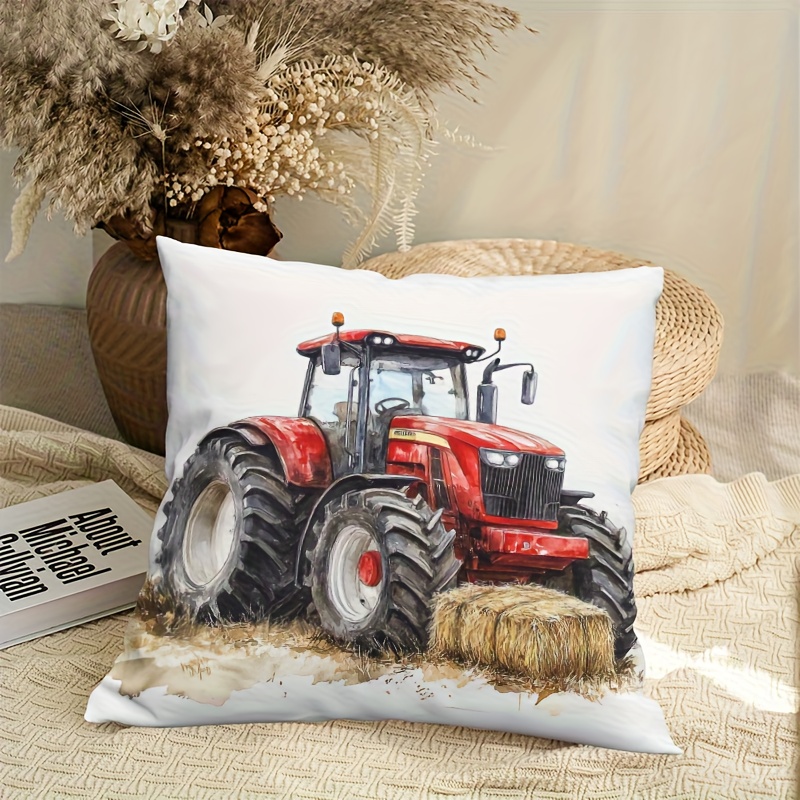 Agriculture Farming Cartoon - Rustikaler Traktor-Farmleben-Kissenbezug für Landhaus-Dekor, Ländliche Landwirtschaft,