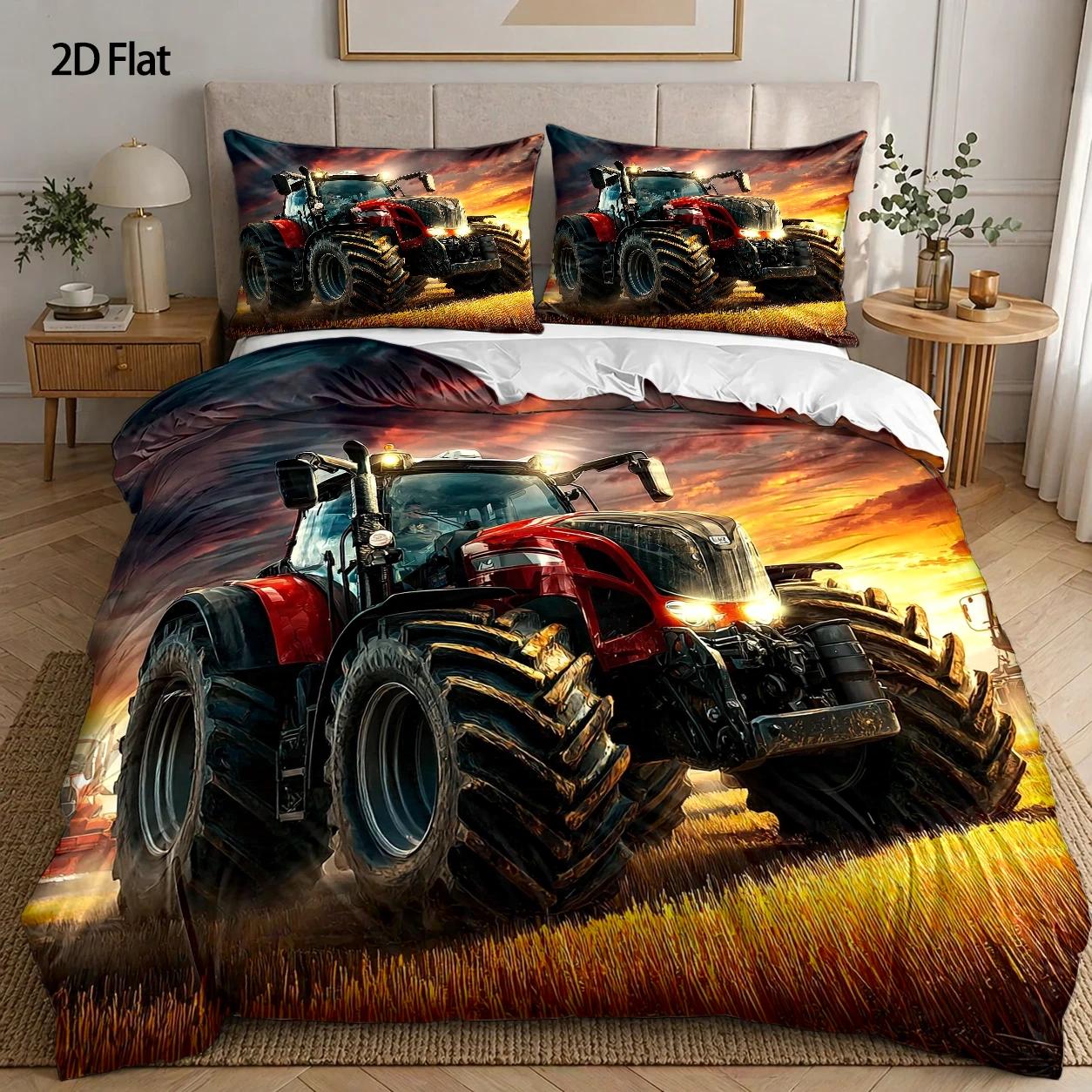 Agriculture Farming Cartoon - 3-teiliges Bettbezug-Set, 1 Bettbezug + 2