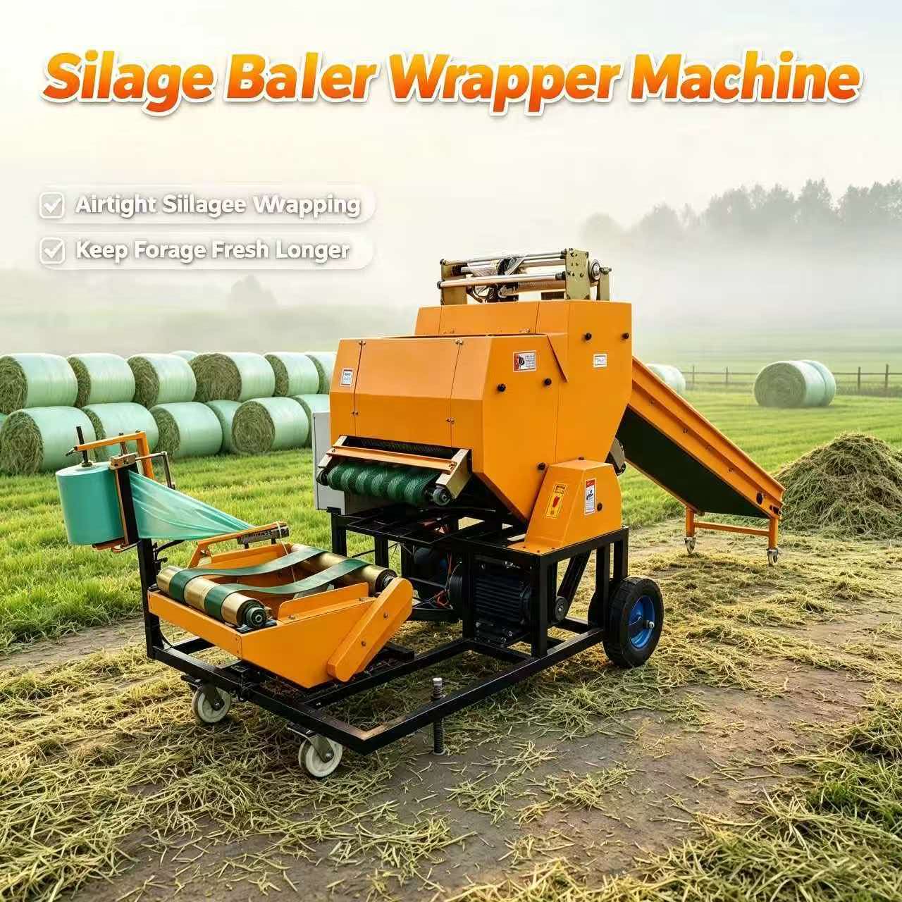 Silage Baler Machine - Silage-Ballenwickelmaschine, Futterballenwickelmaschine, Strohverpackungsmaschine, Gras-Heu-Bündelungs- und Folienwickelmaschine
